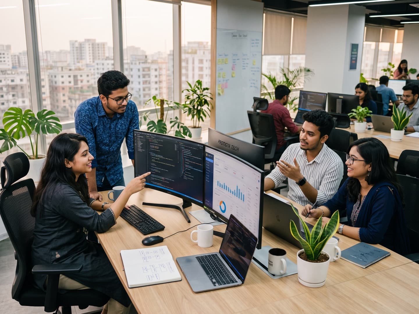 The Protigya Tech engineering team collaborating in the office